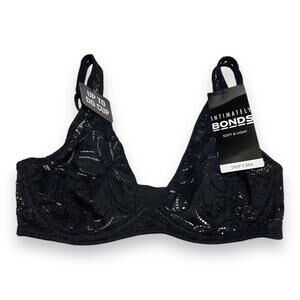 Bonds Intimately‎ Womens Bra 32C Lace Deep V Bra Sheer Underwire Black NEW